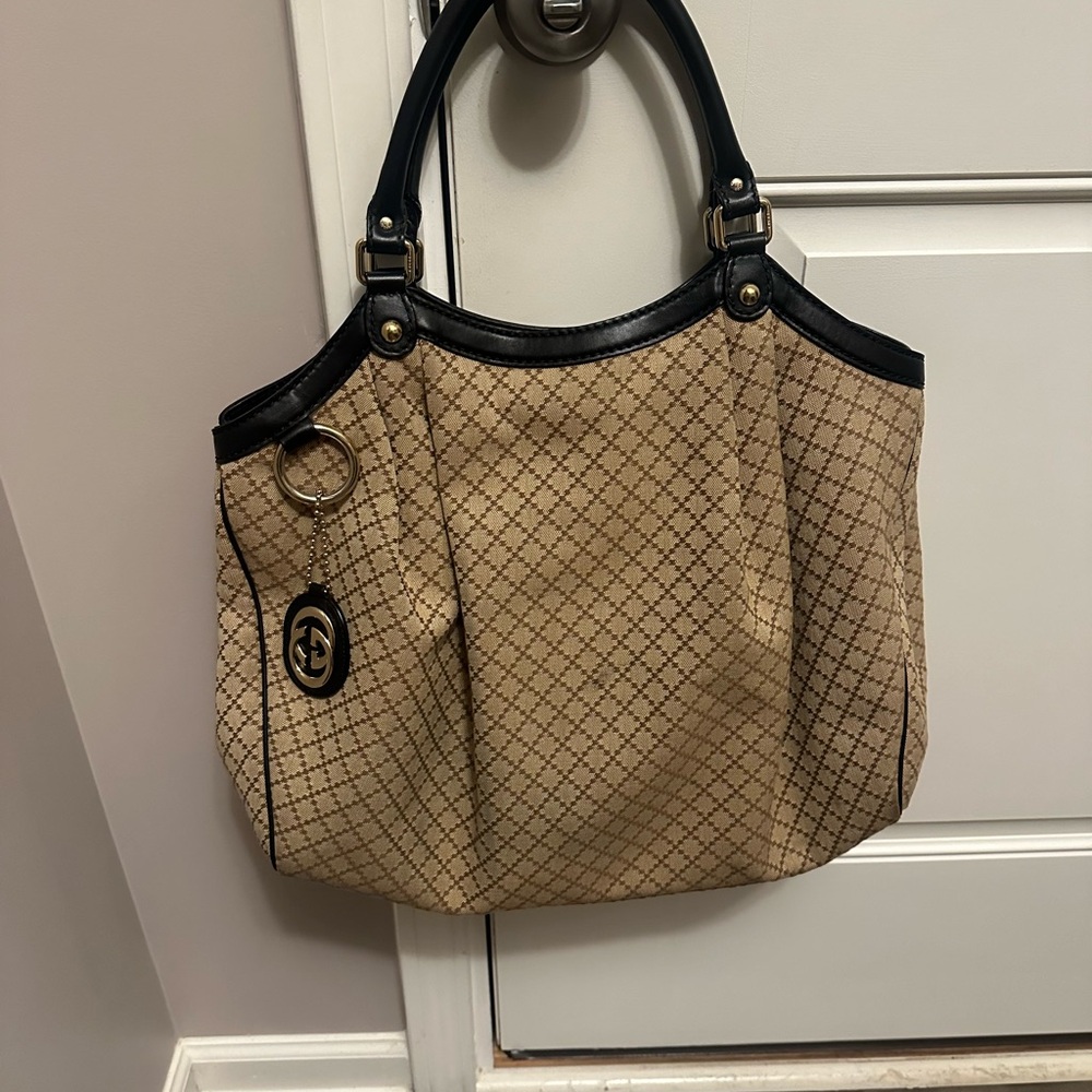 Gucci Beige and Black Tote Bag with COA.